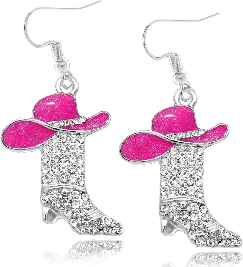 RechicGu Rhinestone Western Boots Earrings Cowgirl Cowboy Enamel Hat Bohemian Rodeo Boot Drop Dangle Earrings for Women - Image 1